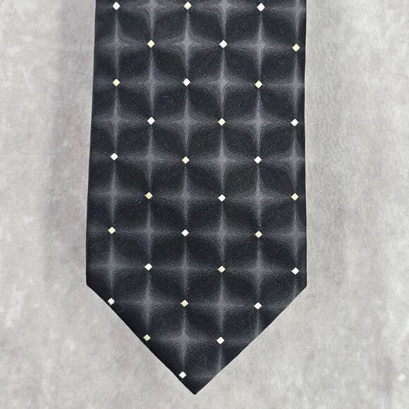 Van Heusen Black Geometric Star Stain Resistant Executive 100% Silk Men Neck Tie - Picture 1 of 6